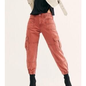 Free People We The Free Platoon Cargo Pink Sand Denim Hi Rise Jogger Pants S
